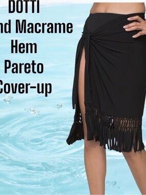 Dotti Black Fringe Swim Sarong Cover-Up